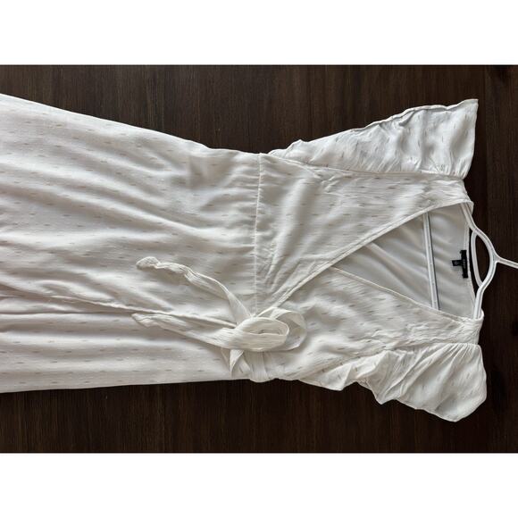 DREW Wrap Midi Dress White Gold Stardust Hi Low Ruffle S - Picture 11 of 12